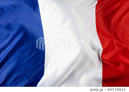 Image of close up of wrinkled national flag of france Image of close up of wrinkled national flag of france 94539835