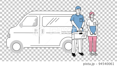站在來訪車前的醫生和護士（牙醫和牙科保健員） 94540061