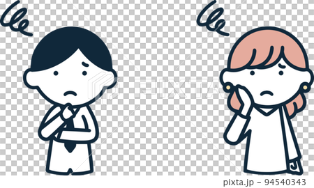 困り顔の会社員男女 シンプルイラストのイラスト素材