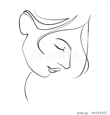 One continuous line hand drawn vector art with beautiful woman face in elegant curve. Black isolated on white background. Modern simplistic design for fashion, wall art, print, tattoo, cover, card. One continuous line hand drawn vector art with beautiful woman face in elegant curve. Black isolated on white background. Modern simplistic design for fashion, wall art, print, tattoo, cover, card. 94542057