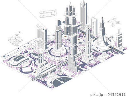 ブロックのように組み合わせれば大きな未来都市になる街並みイラスト バリエーションあり ブロックのように組み合わせれば大きな未来都市になる街並みイラスト バリエーションあり 94542911
