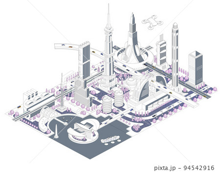 ブロックのように組み合わせれば大きな未来都市になる街並みイラスト バリエーションあり ブロックのように組み合わせれば大きな未来都市になる街並みイラスト バリエーションあり 94542916