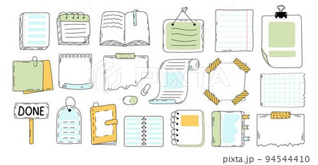 Paper empty sheet in doodle style. Sketch stikers vector illustration for notes. Doodle checklist set. Paper empty sheet in doodle style. Sketch stikers vector illustration for notes. Doodle checklist set. 94544410