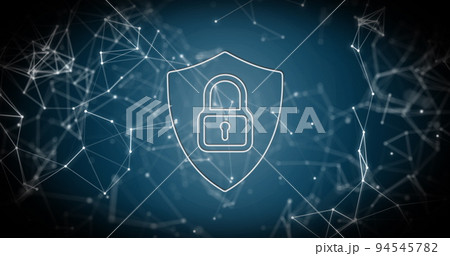Security padlock icon over network of connections against blue background 94545782