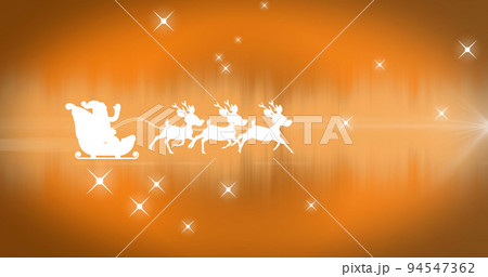 Image of santa sleigh over stars on orange background Image of santa sleigh over stars on orange background 94547362