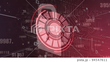 Image of scope scanning with padlock icon over data processing Image of scope scanning with padlock icon over data processing 94547611