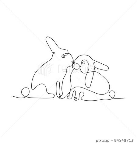 Rabbits abstract one continuous line illustration. Modern minimalist style bunny symbol of 2023 year silhouette for posters, web banners, post cards 94548712