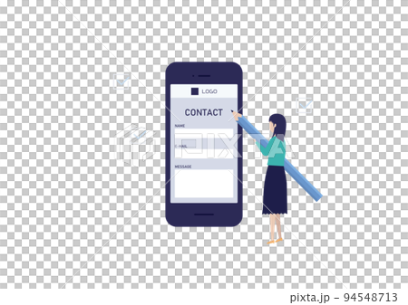 お問い合わせフォームから問合せメールを送る女のイラスト素材 お問い合わせフォームから問合せメールを送る女のイラスト素材 94548713