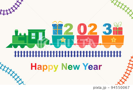 Happy New Year 2023 train with gifts vector Happy New Year 2023 train with gifts vector 94550067