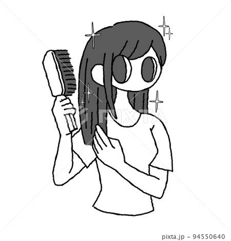 ブラシで髪を手入れする女性のモノクロイラスト ブラシで髪を手入れする女性のモノクロイラスト 94550640