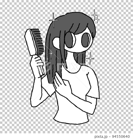 ブラシで髪を手入れする女性のモノクロイラスト ブラシで髪を手入れする女性のモノクロイラスト 94550640