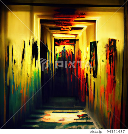 Abstract bright colorful corridor. Bright surreal corridor. Impressive bright colorful corridor. Digital illustration. Abstract bright colorful corridor. Bright surreal corridor. Impressive bright colorful corridor. Digital illustration. 94551487