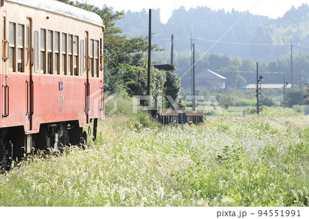 早朝の小湊鐵道「上総川間駅」と初秋の光景 94551991