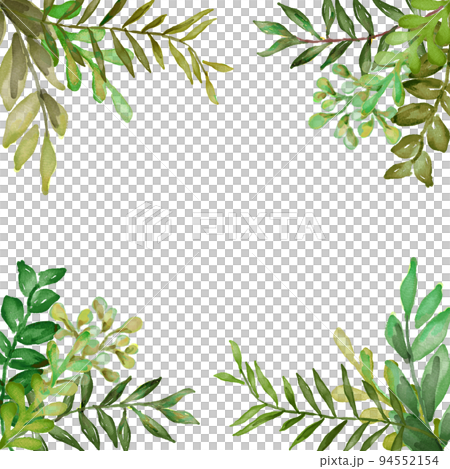 watercolor frame design Romantic bouquet. Card template, green leaf on white background. Watercolor illustration. watercolor frame design Romantic bouquet. Card template, green leaf on white background. Watercolor illustration. 94552154
