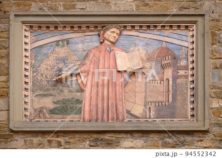 Dante Alighieri is represented in many plates along the streets of Florence, Societa Dante Alighieri Cultural Society Building, Tuscany, Italy Dante Alighieri is represented in many plates along the streets of Florence, Societa Dante Alighieri Cultural Society Building, Tuscany, Italy 94552342