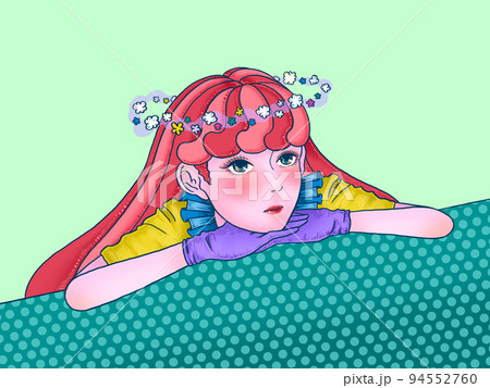 恋をしている女の子　お花付き　緑背景　グリーンバッグ 94552760
