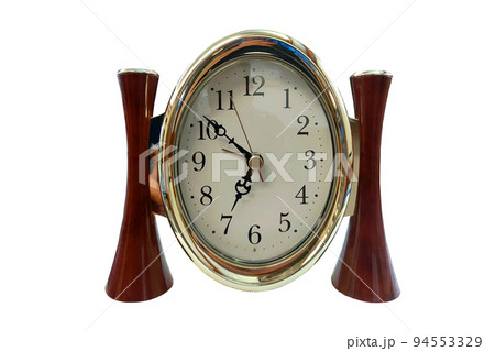 Alarm clock made of wood on white background 94553329