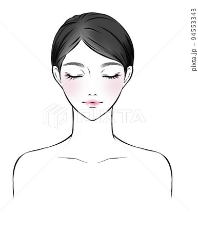 目を閉じた黒髪のアジア女性　正面 94553343