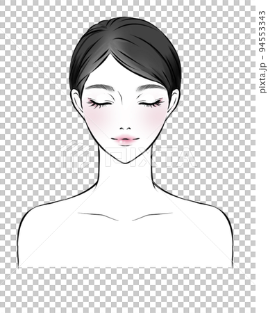 目を閉じた黒髪のアジア女性　正面 94553343