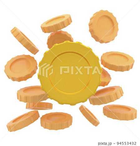 Falling coins, falling money, flying gold coins, golden rain. Jackpot or success concept. Modern background. 3d illustration. 94553432