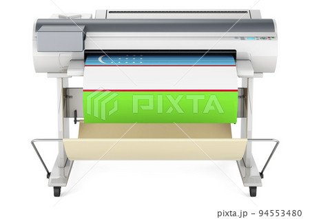 Wide format printer, plotter with Uzbek flag. 3D rendering 94553480