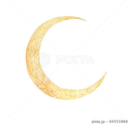 Watercolor illustration of decorated moon isolated Watercolor illustration of decorated moon isolated 94553968
