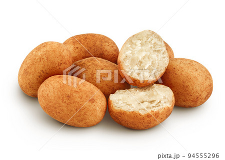 Marzipan balls or potatoes with almond isolated on white background full depth of field Marzipan balls or potatoes with almond isolated on white background full depth of field 94555296