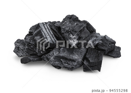 Natural wooden charcoal isolated on white background with full depth of field Natural wooden charcoal isolated on white background with full depth of field 94555298