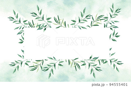 Floral background card. Rustic wedding, olive and pistachio foliage, green watercolor splashes. For save the date, thank you and guest cards. 94555401