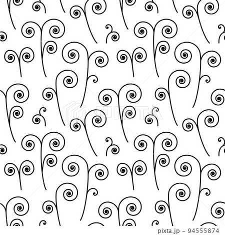 Black and white seamless abstract hand-drawn pattern with black spiral ornamental organic shapes and curls. Background for your design wallpapers, fills, web page, surface textures, wrapping and print 94555874