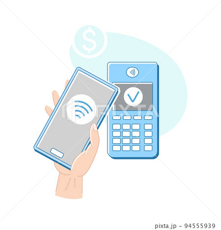 Contactless Payment with Hand Paying with Smartphone Vector Illustration Contactless Payment with Hand Paying with Smartphone Vector Illustration 94555939