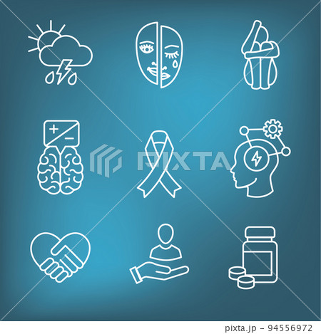 Bipolar Disorder or Depression BP Icon Set Showing Mental Health Issue Symptoms 94556972