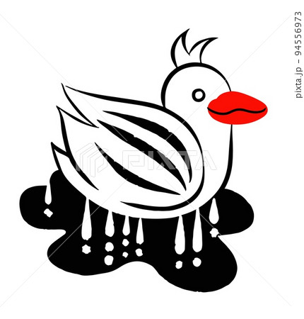 Toy fairy duckling in a puddle, minimalist funny drawing 94556973