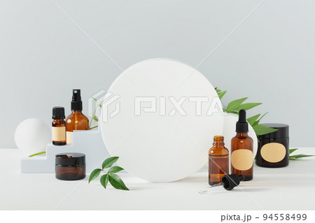 Abstract background with various geometrical forms and podiums in pastel color for product presentation Abstract background with various geometrical forms and podiums in pastel color for product presentation 94558499