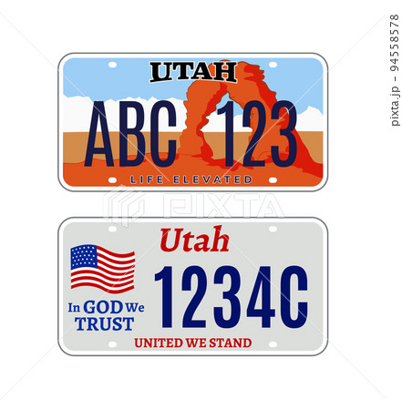 Utah car license plate usa number vector retro sign. American utah state plate license Utah car license plate usa number vector retro sign. American utah state plate license 94558578