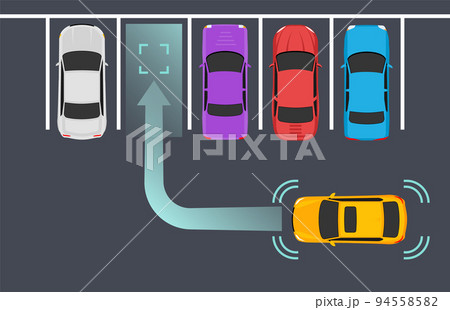 Parking smart car sensor autonomous view. Automobile park assist drive safety Parking smart car sensor autonomous view. Automobile park assist drive safety 94558582
