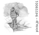 雪かきをする人　モノクロ画 94559001