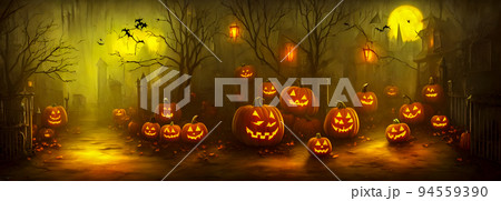Jack O Lanterns - Halloween Background. Banner size. 3d 94559390