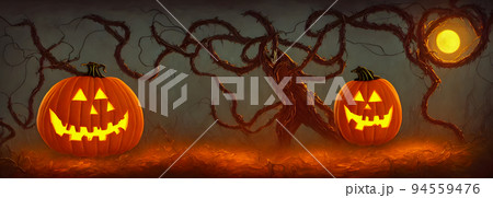 Jack O Lanterns - Halloween Background. Banner size. 3d 94559476