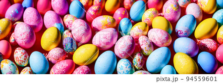 Colorful Easter Eggs Background. Banner size. 3D Colorful Easter Eggs Background. Banner size. 3D 94559601