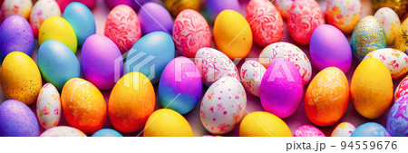 Colorful Easter Eggs Background. Banner size. 3D Colorful Easter Eggs Background. Banner size. 3D 94559676