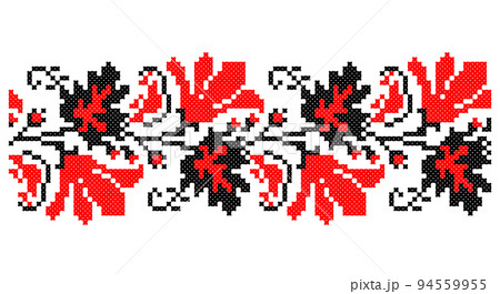 Embroidered good like old handmade cross-stitch ethnic Ukraine pattern. Ukrainian towel ornament, rushnyk called, vector. 94559955