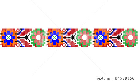 Embroidered good like old handmade cross-stitch ethnic Ukraine pattern. Ukrainian towel ornament, rushnyk called, vector. Embroidered good like old handmade cross-stitch ethnic Ukraine pattern. Ukrainian towel ornament, rushnyk called, vector. 94559956