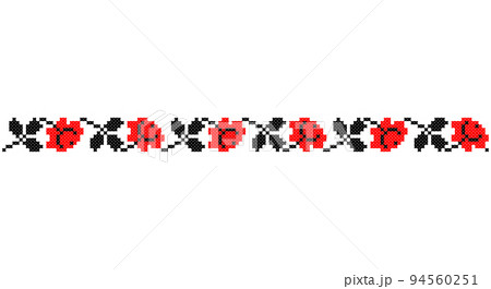 Embroidered good like old handmade cross-stitch ethnic Ukraine pattern. Ukrainian towel ornament, rushnyk called, vector. Embroidered good like old handmade cross-stitch ethnic Ukraine pattern. Ukrainian towel ornament, rushnyk called, vector. 94560251