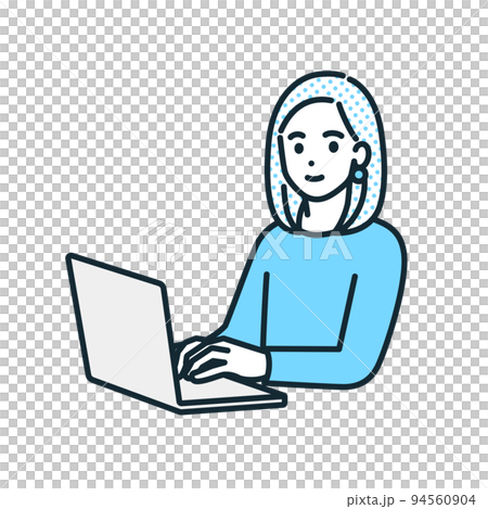 A business person who operates a laptop. Illustration material of a working woman. 94560904