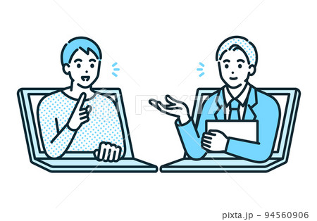 オンラインでやり取りするビジネスパーソンのイラスト素材。 94560906