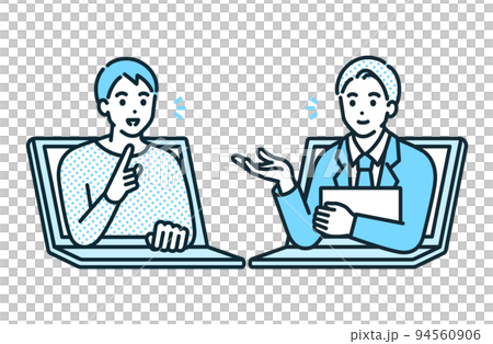 オンラインでやり取りするビジネスパーソンのイラスト素材。 94560906
