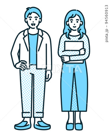 オフィスカジュアルな男性と女性の全身イラスト素材。 94560913