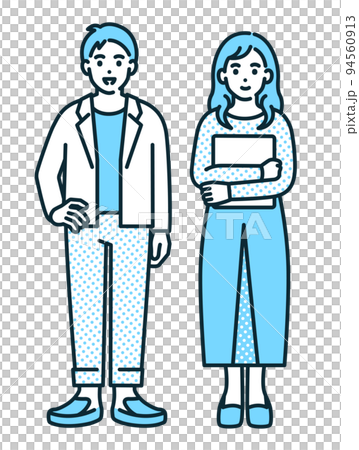 オフィスカジュアルな男性と女性の全身イラスト素材。 94560913