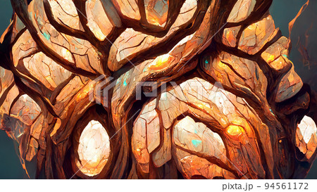 forest Mayan style tree Stone 3D illustration 94561172